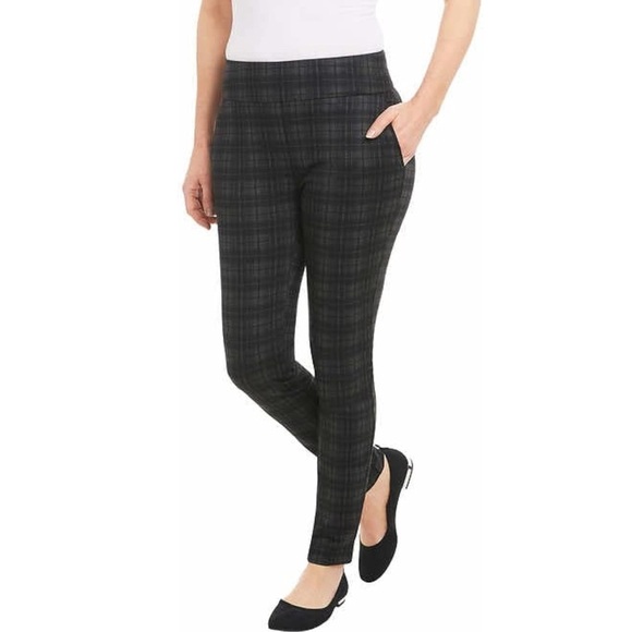 Dalia Plaid Pull-On Ponte Pants - Picture 1 of 8